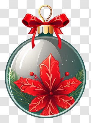 Christmas Ornament - Christmas Ornament With Red Bow And Floral Design Transparent PNG