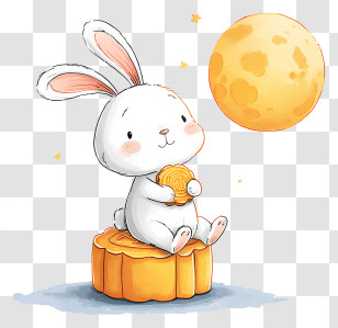 Mid Autumn Festival - Rabbit Enjoying Mooncake Under The Moon Transparent PNG
