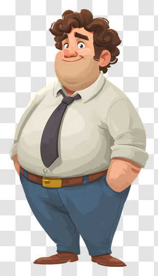 Fat Businessman - Cartoon Man In Red Shirt And Jeans Transparent PNG