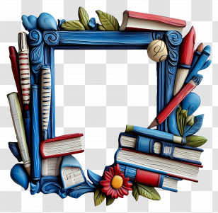 School Frame - Decorative Frame With Books And Pencils Transparent PNG