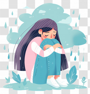 World Mental Health Day - Sad Girl Sitting In The Rain Illustration Transparent PNG