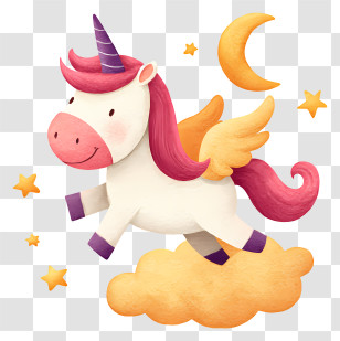 Flying Unicorn - Cute Winged Unicorn On Cloud Transparent PNG
