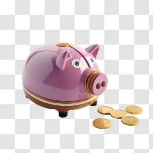 Piggy Bank - Piggy Bank With Golden Coins For Savings Transparent PNG