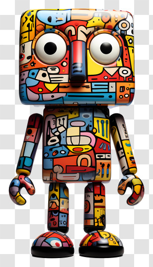 Cartoon Toy - Colorful Robot In Artistic Pattern Transparent PNG