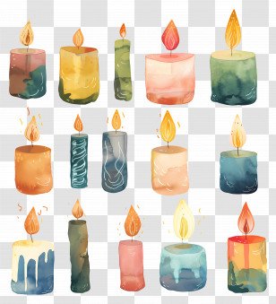 Candles - Colorful Burning Candles In Watercolor Transparent PNG