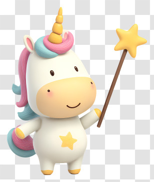 Unicorn With Magic Wand - Cute Unicorn With Star Wand Transparent PNG