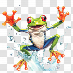 Frog Jumping Day - Cartoon Frog Splashing In Water Transparent PNG