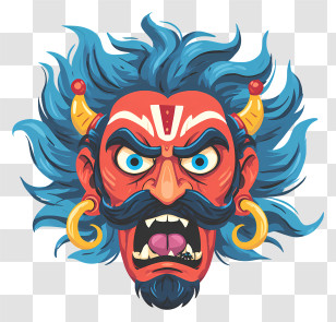 Demonic Face - Angry Demon Mask With Blue Hair Transparent PNG