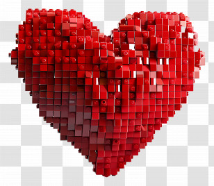 Red Heart - Pixelated Red Heart In Block Art Style Transparent PNG