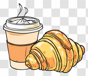 Coffee Cup With Croissant - Coffee Cup With Croissant For Breakfast Transparent PNG