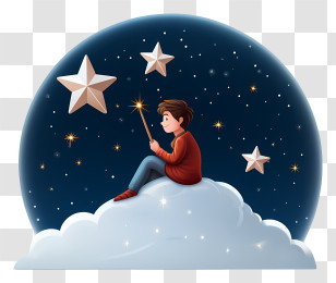 Child On Cloud - Boy Sitting On Cloud With Stars Transparent PNG