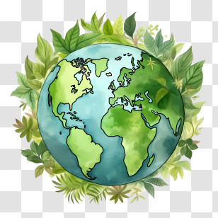 Green Planet - Earth With Green Leaves Illustration For Planet Conservation Transparent PNG