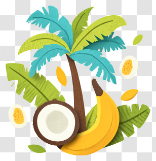Coconut And Banana - Tropical Fruits With Palm Tree Transparent PNG