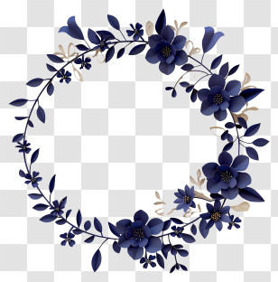 Blue Flower Vine Frame - Round Flower Wreath In Blue Tones Transparent PNG