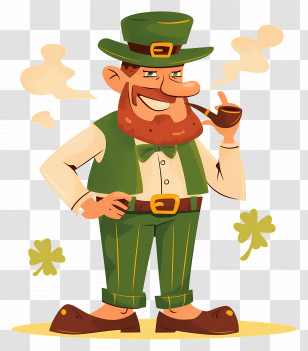 Leprechaun - Cheerful Leprechaun With Pipe Transparent PNG