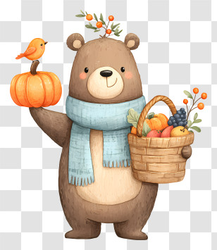 Sweet Friendly Autumn - Cute Harvest Bear With Basket Transparent PNG
