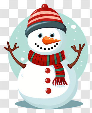 Snowman - Cartoon Snowman With Winter Hat And Scarf Transparent PNG