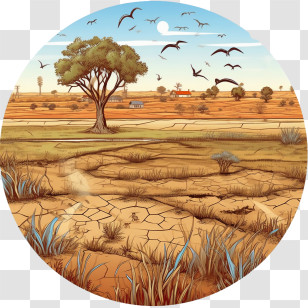 Combat Desertification
 - Dry Landscape Illustration With Sparse Trees Transparent PNG