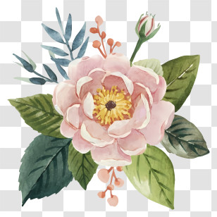 Pink Flower - Pink Flower And Green Foliage Botanical Illustration Transparent PNG