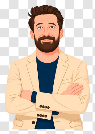 Modern Businessman - Bearded Man In Beige Blazer Illustration Transparent PNG