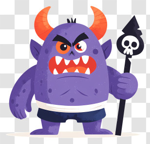 Cyclops Goblin - Purple Monster With Spear Transparent PNG