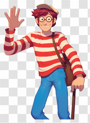 Waldo - Striped Red And White Character Illustration In Cartoon Style Transparent PNG