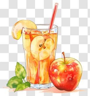 Apple Juice - Refreshing Apple Juice Glass With Slices Illustration Transparent PNG