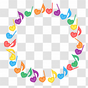 Music Notes - Colorful Music Notes In Heart Shapes Forming A Circle Transparent PNG