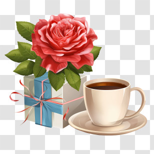 Sweetest Day
 - Coffee Cup Paired With Rose Gift Box Transparent PNG