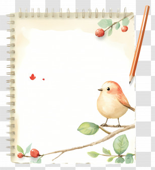 Cute Paper - Artistic Notebook With Bird Design Transparent PNG
