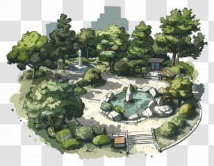 Urban Park - Beautiful Garden With Fountain Transparent PNG