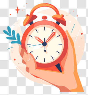 Hand Holding Timer - Illustration Of A Hand Holding Red Alarm Clock Transparent PNG