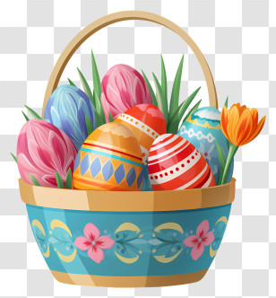 Easter Basket - Basket Filled With Painted Easter Eggs Transparent PNG