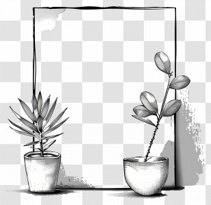Frame - Minimalist Black And White Plant Sketch Frame Transparent PNG