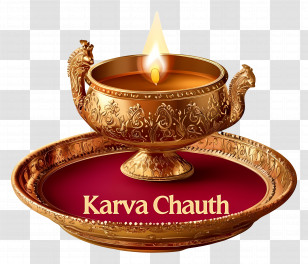 Karva Chauth - Golden Lamp For Karva Chauth Festival Transparent PNG