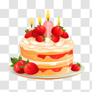 Birthday Cake - Strawberry Shortcake With Candles Transparent PNG