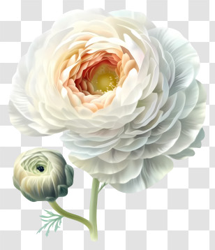Elegant Ranunculus Flower Icon - White And Pink Ranunculus Flowers Transparent PNG