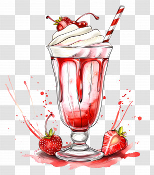 Milkshake Cup - Strawberry Milkshake With Whipped Cream Transparent PNG