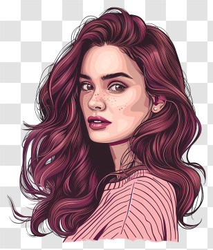 Cartoon Girl - Artistic Woman Portrait With Flowing Hair Transparent PNG