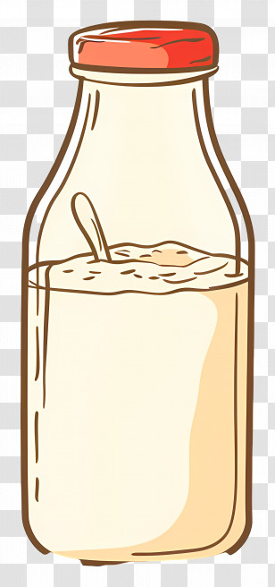 Bottle - Cartoon Milk Bottle With Spoon Drawing Transparent PNG