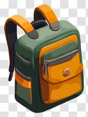 Isometric Backpack - Green And Orange Backpack For Travel Transparent PNG