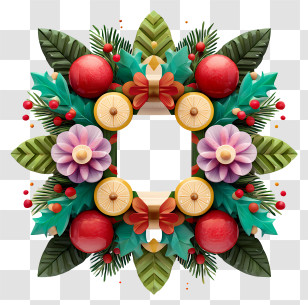 Christmas Wreath Rectangle - Modern Ornament And Flower Wreath Transparent PNG
