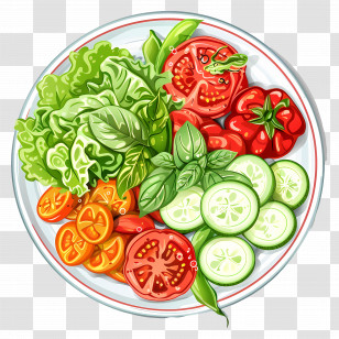 Plate With Vegetables - Colorful Salad Plate Illustration Transparent PNG