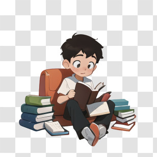 Boy Reading Book - Boy Reading A Book With Stacked Books Illustration Transparent PNG