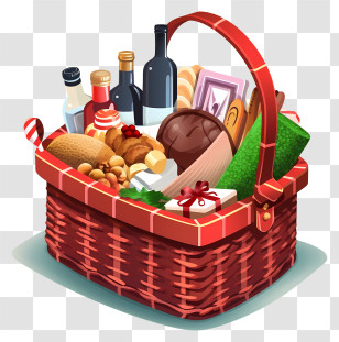 Gift Basket - Festive Basket Full Of Treats Transparent PNG