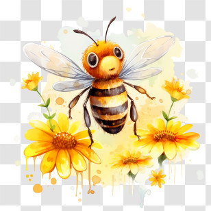 World Honey Bee Day - Adorable Bee With Yellow Flowers Illustration Transparent PNG