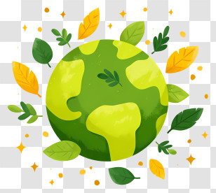Glowing Green Earth - Eco Earth Surrounded By Leaves Transparent PNG