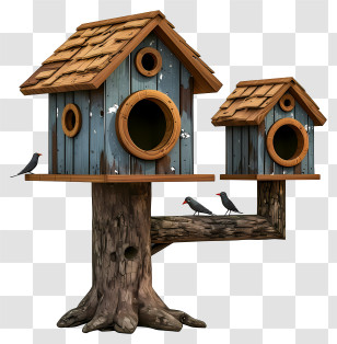 Flat Birdhouse - Creative Birdhouses On Tree Trunk Transparent PNG