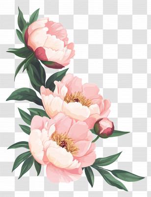 Peonies - Pink Flowers With Stems Transparent PNG
