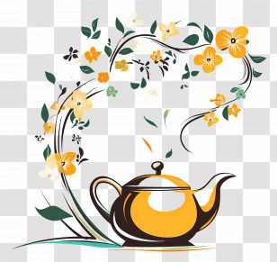 Spring Teapot - Yellow Teapot With Artistic Floral Design Transparent PNG